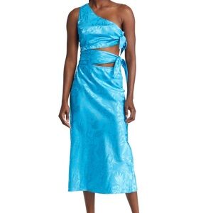 NWOT Wayf Untouchable Floral Jacquard Cutout One-Shoulder Dress in Aqua Size XS